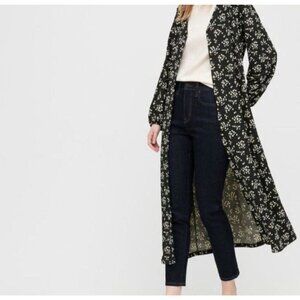 Uniqlo Joy of Print Crepe Jersey Long Sleeve Midi Dress S Black Floral